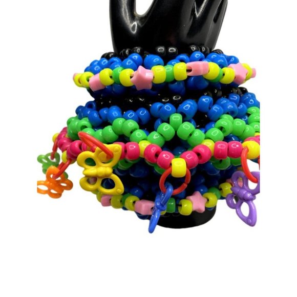 Neon Blue Kandi Rottiing Cuff with Hanging Butterflies - Picture 5 of 6